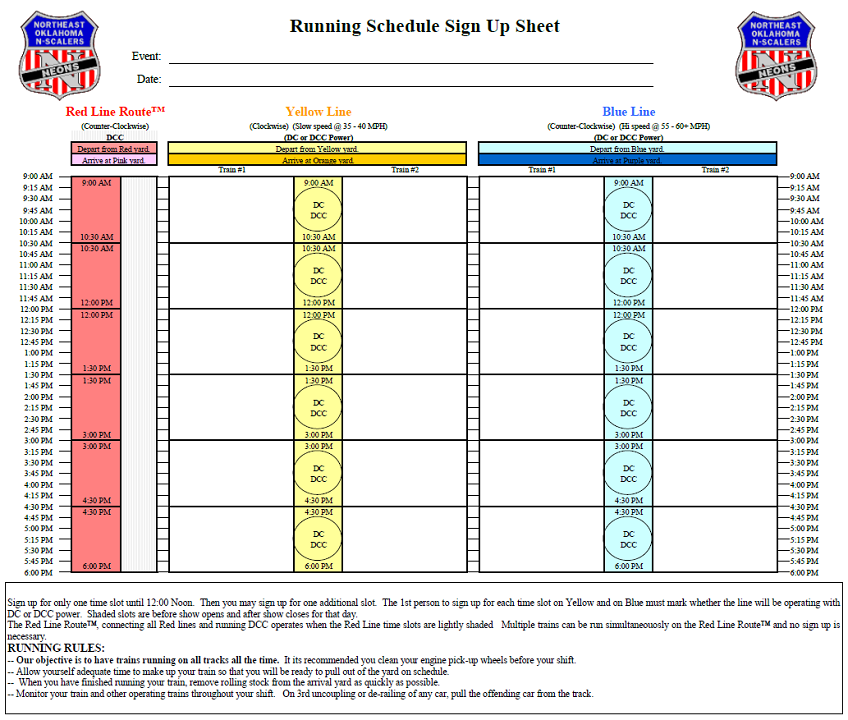 Running Schedule - 90 Minute Blocks